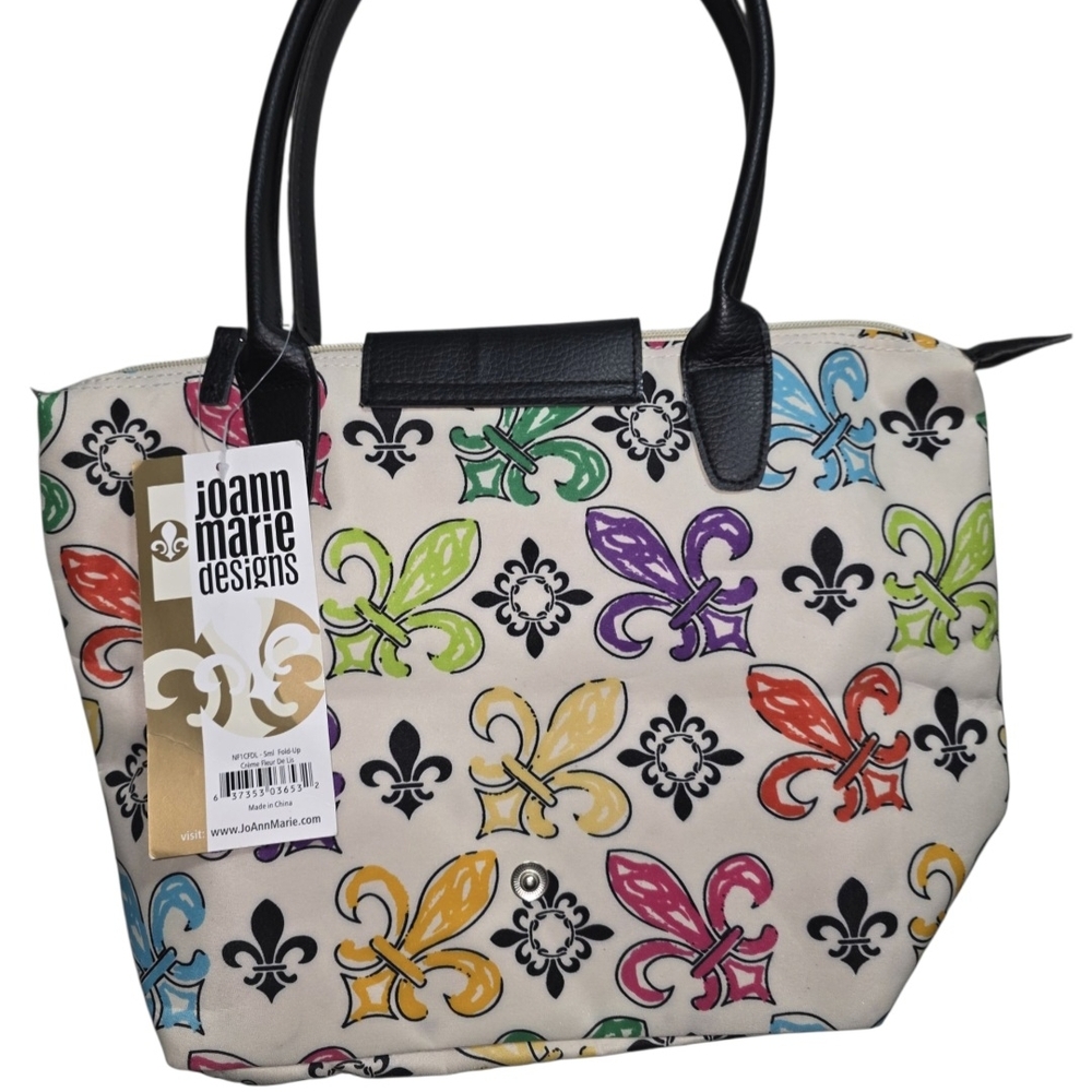 Cream Fleur-de-Lis Patterned Tote‎ Bag